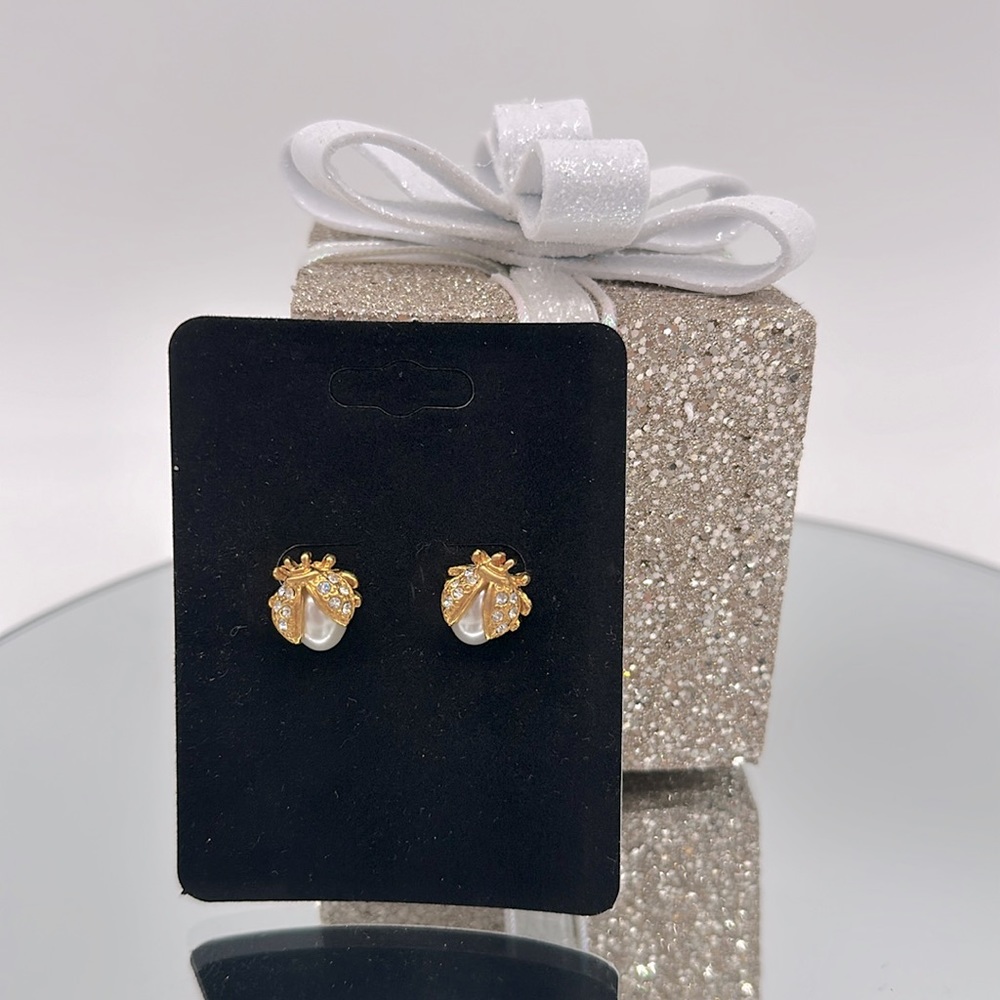 Joan Rivers Ladybug Faux Pearl Rhinestone Stud Earrings